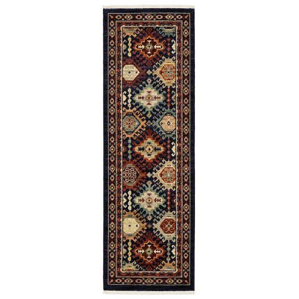 2 ft. x 6 ft. Blue Oriental Washable Area Rug