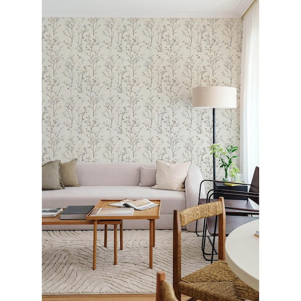 Silverling Lavender Purple Budding Branches Wallpaper Sample