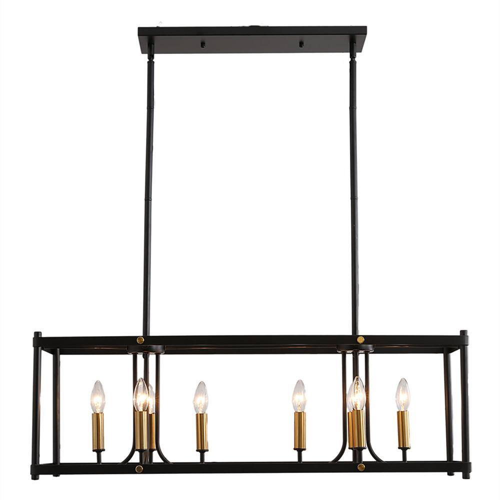 Jushua 8Light Black Metal Rectangular Chandelier, Geometric Ceiling