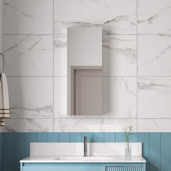WYonder 12 in. W x 30 in. H Rectangular Aluminum Recessed/Surface Mount Right Swing Door Medicine Cabinet with Mirror
