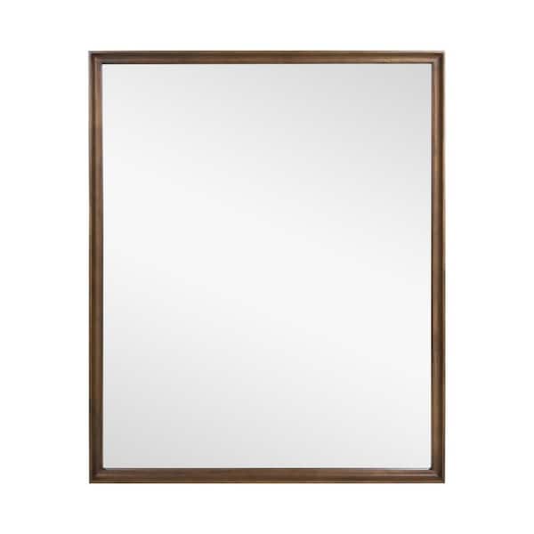 Unbranded 28 in. W x 34 in. H Rectangle Wooden Frame Brown Mirror