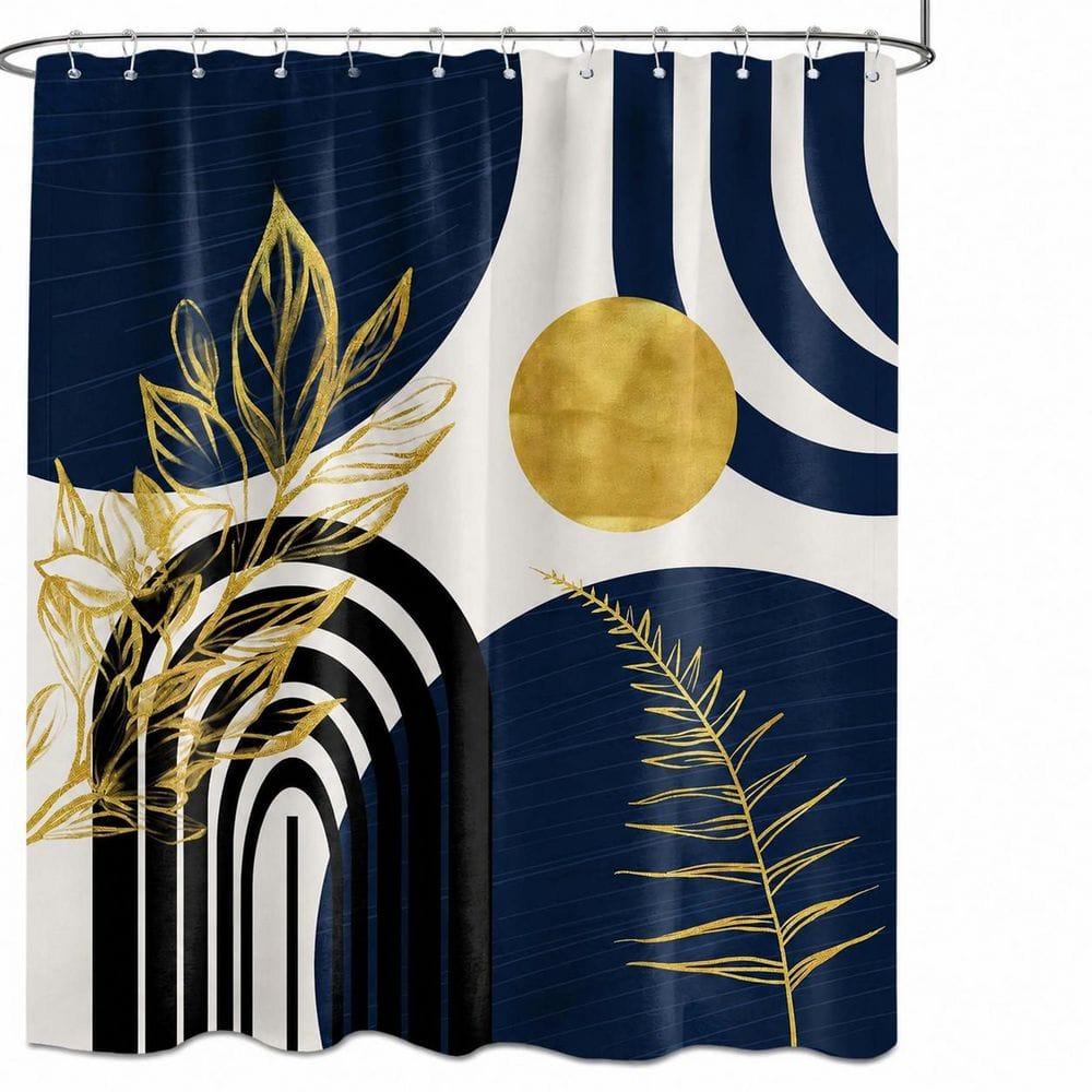 70 in. W x 72 in. L Polyester Shower Curtain in Navy Blue and Gold Waterproof Fabric with Hooks for Bathroom price history on PriceWatchPro