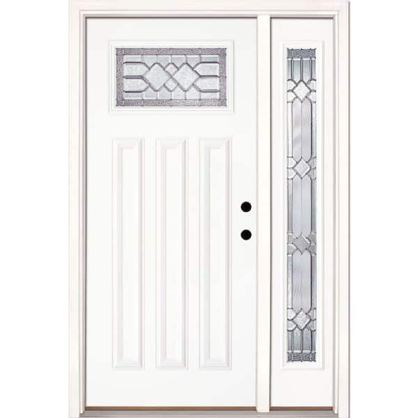 Feather River Doors 50.5 in.x81.625in.Mission Pointe Zinc Craftsman Lt Unfinished Smooth Left-Hand Fiberglass Prehung Front Door w/Sidelite