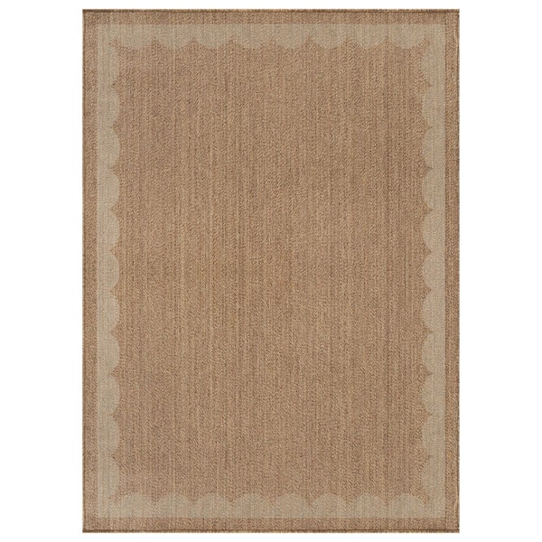 Scallop Border Sand/Natural Easy-Care Jute-Style Indoor/Outdoor Flat Woven Area Rug 4 ft. x 6 ft. Sand