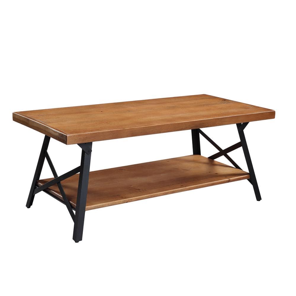 Rustic Brown Metal Legs Outdoor Coffee Table, Solid Wood Tabletop ...