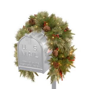 36 in. Colonial Mailbox Swag with Battery Operated Warm White LED Lights