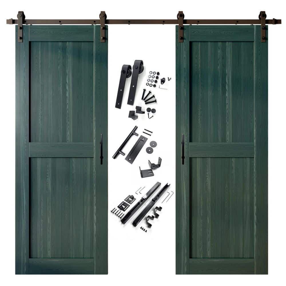 30 in. x 96 in. H-Frame Royal Pine Double Pine Wood Interior Sliding Barn Door with Hardware Kit, Non-Bypass price history on PriceWatchPro