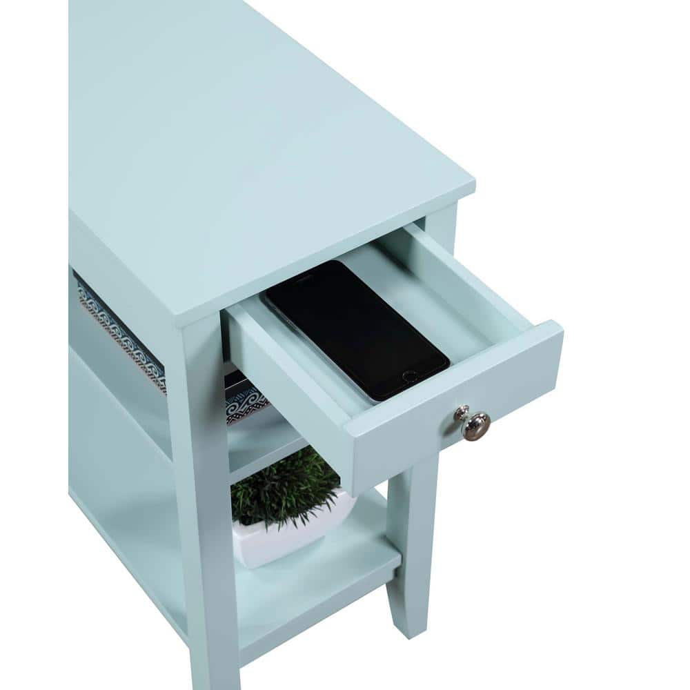 Sea Foam Blue Wood Chairside End Table with Storage