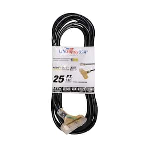 25 ft. 12/3 3-Outlet SJTW 15A 125V 1875W Lighted End Indoor/Outdoor Black Heavy-Duty Tri-Source Extension Cord (50-Pack)