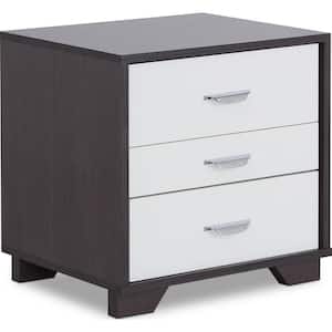 19 in. H x 16 in. W x 20 in. D 3-Drawer White Nightstand Table in Espresso Wooden Frame