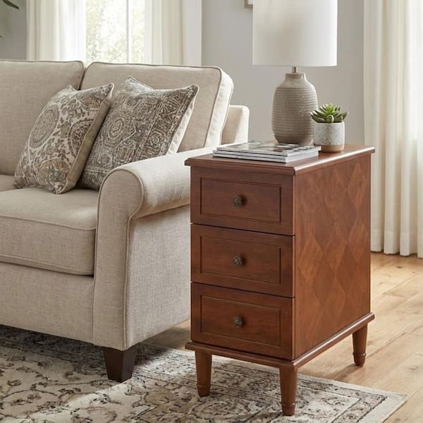 Tribesigns 25 in. H Solid Wood Brown Rectangle End Table with 3