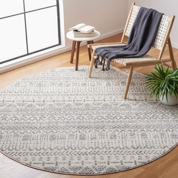 Tulum 7 ft. x 7 ft. Ivory/Gray Tribal Round Rug