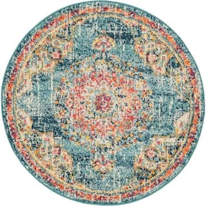 Penrose Alexis Blue 3 ft. 3 in. x 3 ft. 3 in. Round Rug