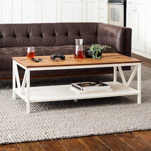 48 in. Brown/White Rectangle Wood Top Coffee Table with Shelf