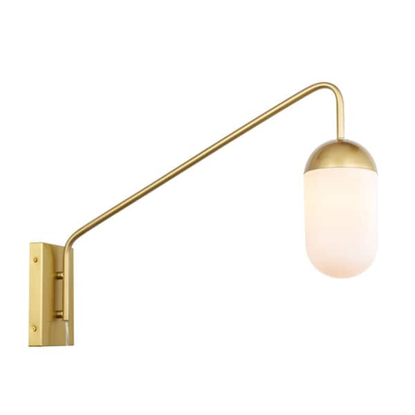 Unbranded Timeless Home Kendra 4.8 in. W x 17.5 in. H 1-Light Brass and frosted White Glass Wall Sconce
