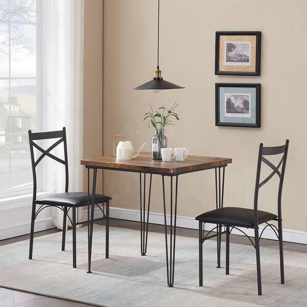 Have A Question About Vecelo 29 In. L Brown 3-Piece Dining Set Modern Dining  Table Set Metal And Wood Square Dining Table For Dining Room W/2 Chair? -  Pg 1 - The Home Depot