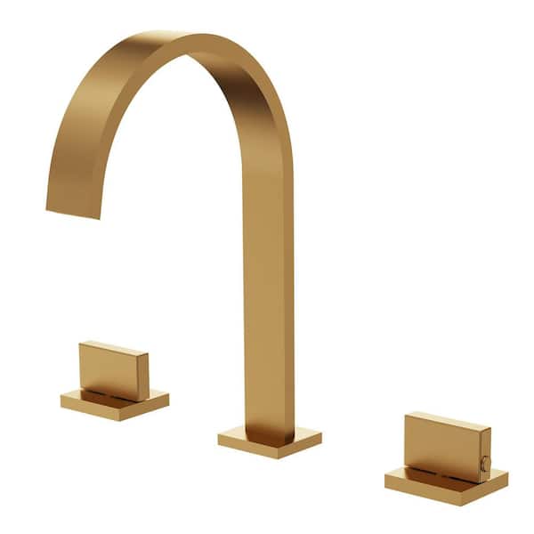 8 in. Widespread Waterfall High-Arc 2-Handle Bathroom Faucet 1.2 GPM at 60 PSI Pop-Up Drain Included in Brushed Gold