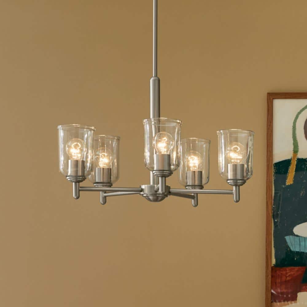 Shailene 23.75 in. 5-Light Brushed Nickel Traditional Clear Glass Shaded Bell Chandelier for Dining Room price history on PriceWatchPro