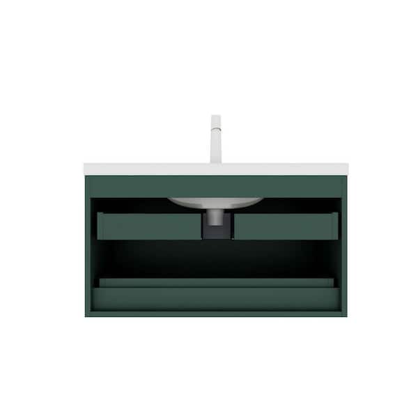 FAMYYT 36 in. Single Sink Floating Green Bath Vanity with White