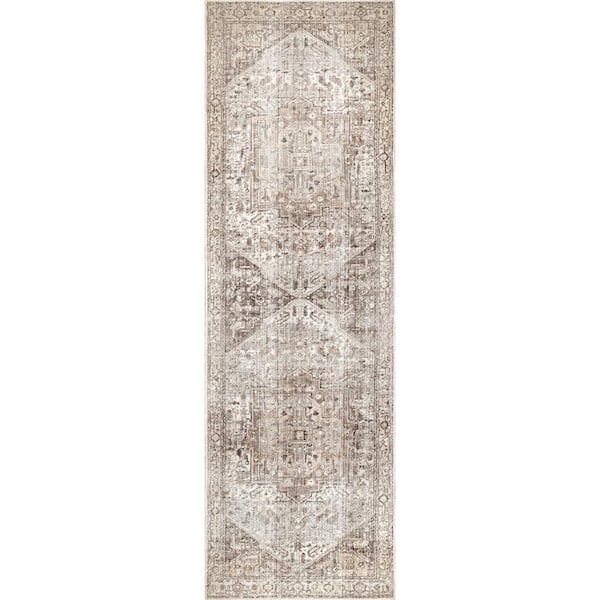 nuLOOM Ehtel Medallion Fringe Silver 3 ft. x 8 ft. Runner Rug