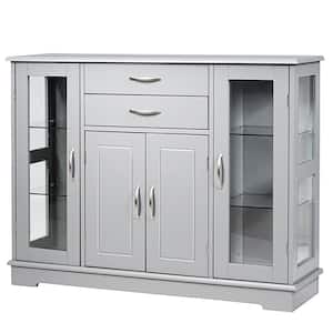 Grey Sideboard Buffet Server Storage 32 in. Cabinet with 2-Drawers 3-Cabinets Cupboard