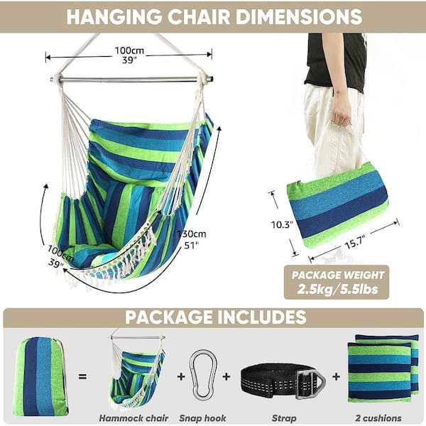 Hammock Chair Hanging Seat 2-Pillows Included, Durable Stainless