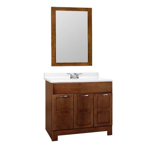 Glacier Bay Casual 36 in. W x 21 in. D x 33.5 in. H Bath Vanity Cabinet Only with Mirror in Cognac
