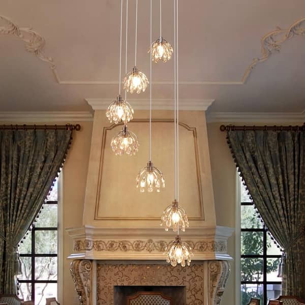LLHZSY Adelman 7-Light Dimmable Modern Chrome Crystal Chandelier for Stairs Foyer High Ceiling Living Room
