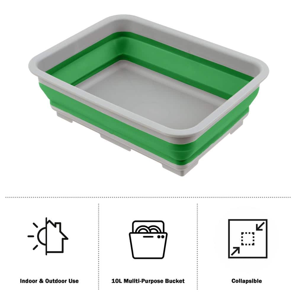 Set of 2 Green and Gray Collapsible Plastic Wash Bins