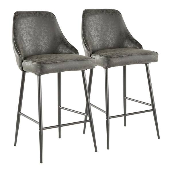 Lumisource Marcel 25 in. Black Metal Counter Stool with Black Faux Leather Upholstery (Set of 2)