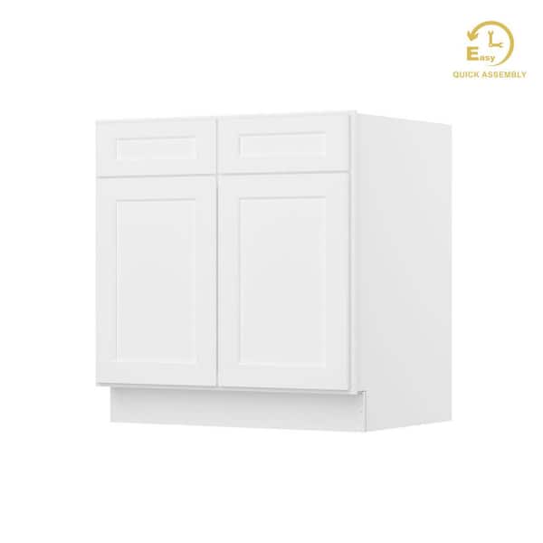 Easy-DIY 33 in. W x 24 in. D x 34.5 in. H Ready to Assemble Drawer Base Kitchen Cabinet in Shaker White with 2-Doors