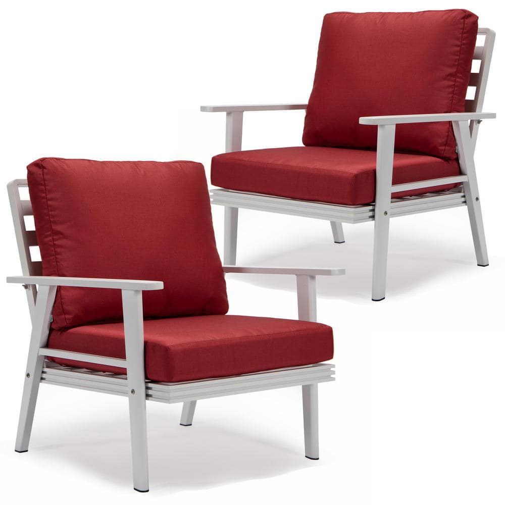 Leisuremod Walbrooke Modern White Aluminum Outdoor Arm Chair with