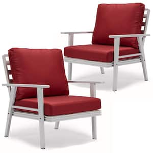 Walbrooke Modern White Aluminum Outdoor Arm Chair with Powder Coated Frame and Removable Cushions in. Red (Set of 2)