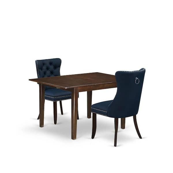 East West Furniture 3-Piece Mahogany Finish Rectangular Solid Wood Top with Butterfly Leaf Dining Table Set