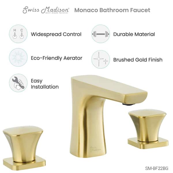 Monaco 8 in. Widespread Double-Handle Bathroom Faucet in Brushed Gold