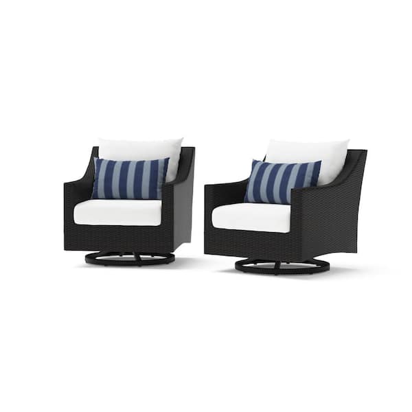 RST BRANDS Deco Wicker Motion Outdoor Lounge Chair with Sunbrella Centered Ink Cushions 2 Pack