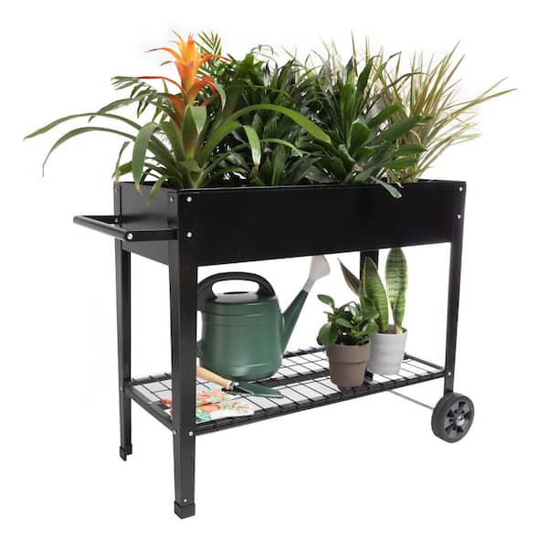 Raised Garden Bed with Shelf, Black