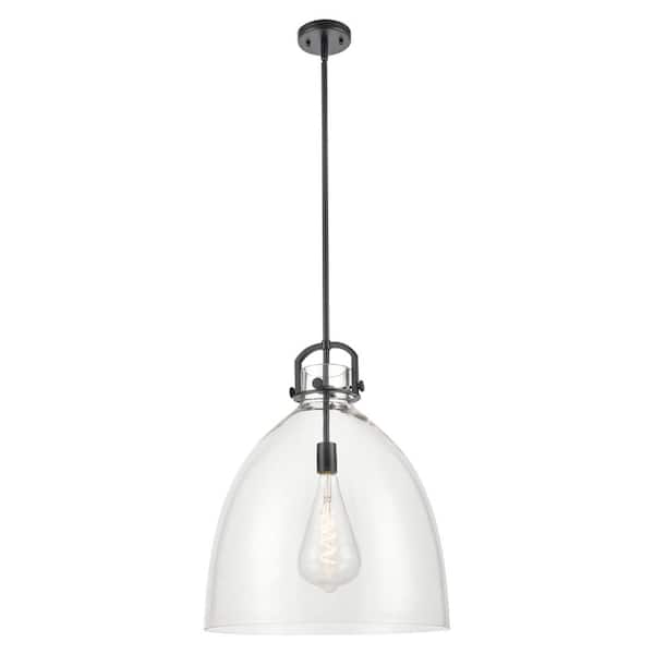 Newton Bell 100-Watt 1-Light Matte Black Shaded Mini Pendant Light with Clear Glass Shade