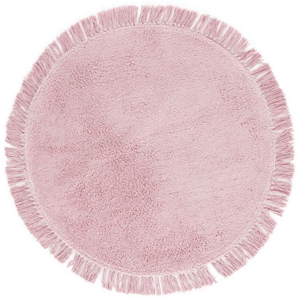 Easy Care Rose 4 ft. x 4 ft. Modern Solid Fringe Round Area Rug