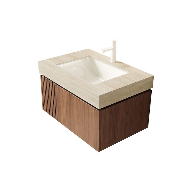 30 in. Single Sink Floating Espresso Bath Vanity with Beige Sintered Stone Top
