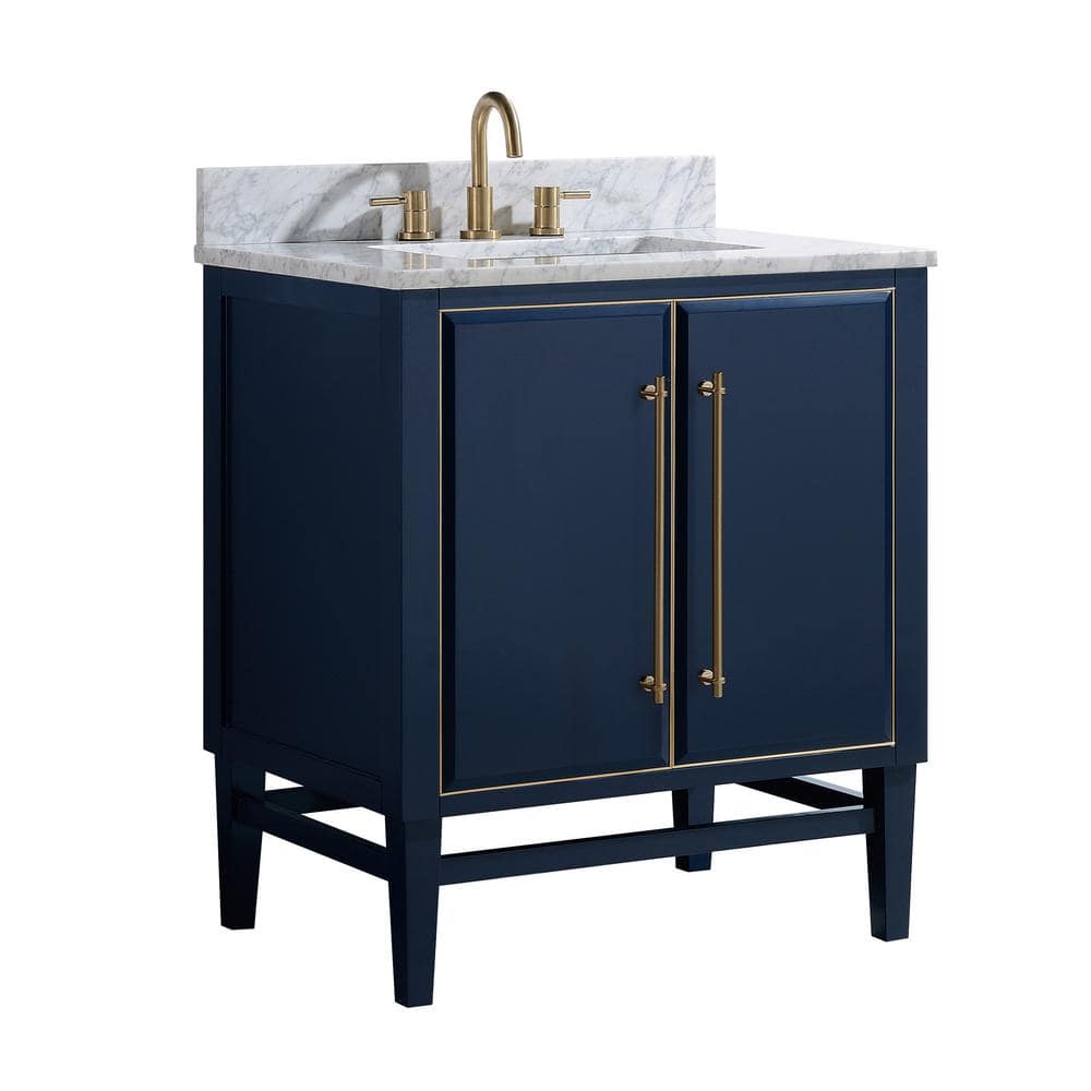 Mason 31" Navy Blue and Gold Solid Wood Vanity with Marble Top