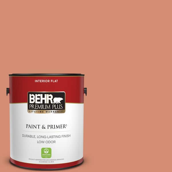 BEHR PREMIUM PLUS 1 gal. #220D-5 Nectarina Flat Low Odor Interior Paint & Primer