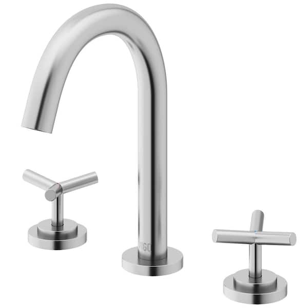 VIGO Jewel 8 in. Widespread Double Handles Faucet in Brushed Nickel