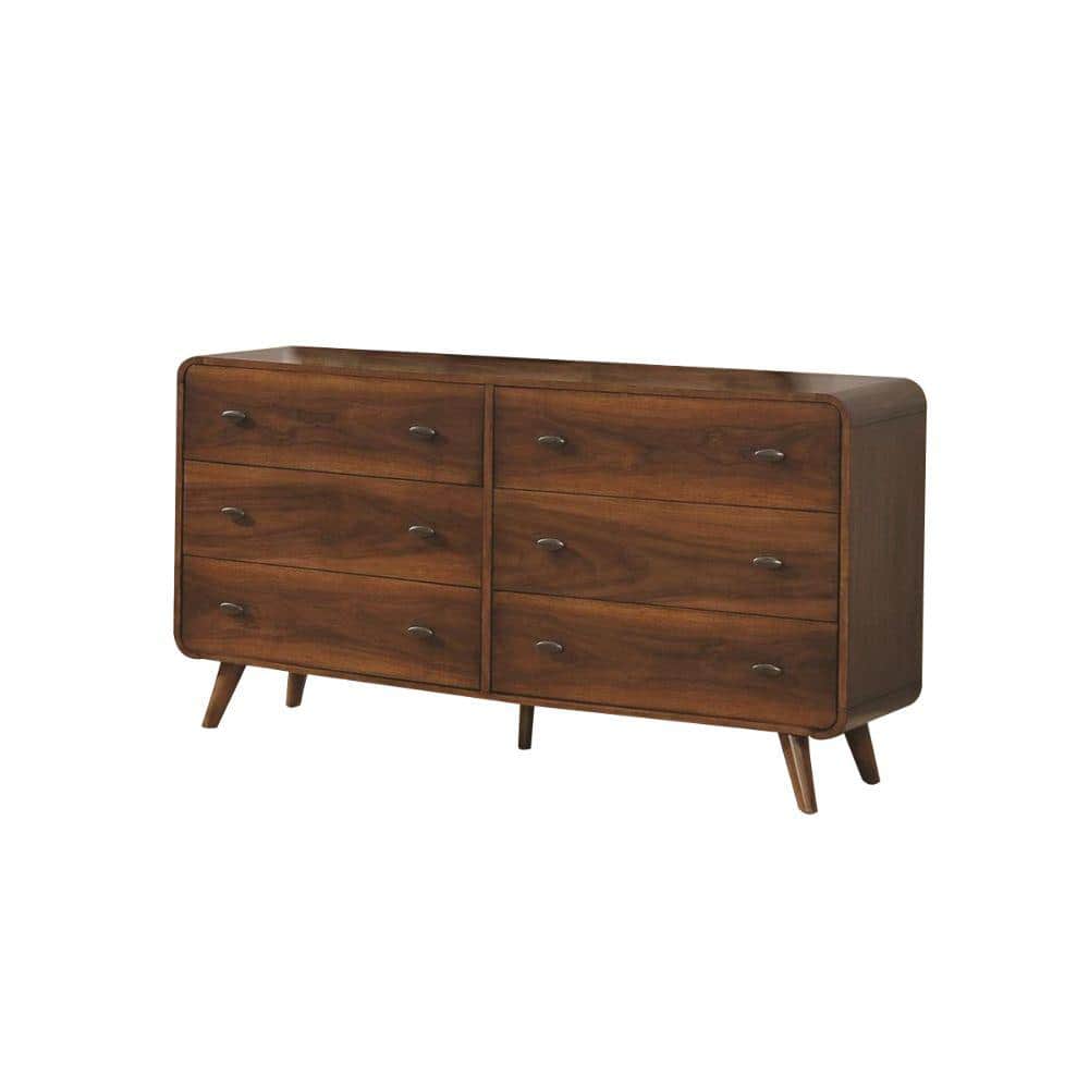 Black Mid-Century 6-Drawer Dresser with Felt-Lined Drawers