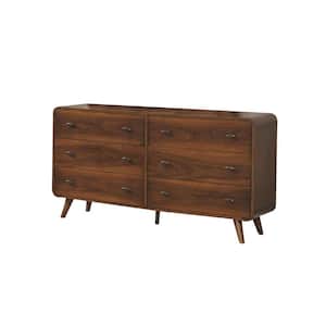61 in. Brown 6-Drawer Wooden Dresser Without Mirror
