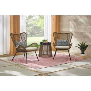 Clover Brook 3-Piece Wicker Outdoor Patio Conversation Seating Set with Beige Cushions