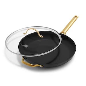 Reserve 12 " Hard Anodized Aluminum Healthy Ceramic Nonstick Frying Pan Skillet with Helper Handle and Lid in Black