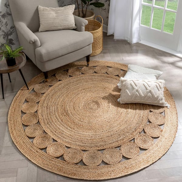 Hand Braided Natural Jute Oval Rug With Border Vintage Area Rug