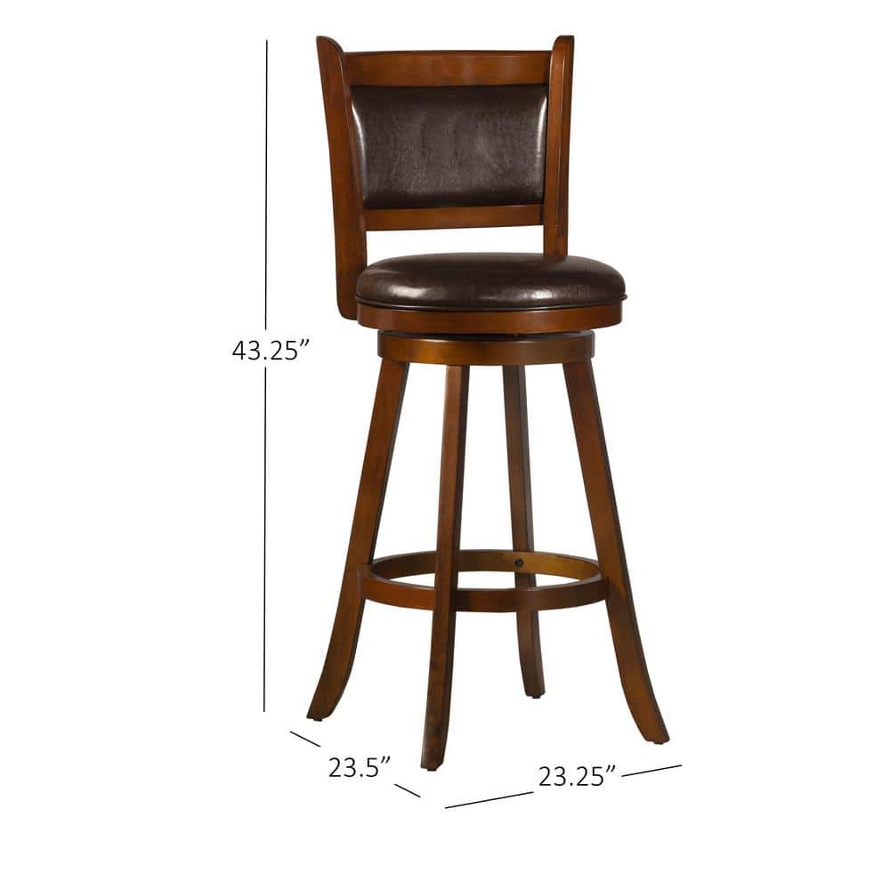 Dennery Cherry Wood Swivel Barstool with Brown Upholstery