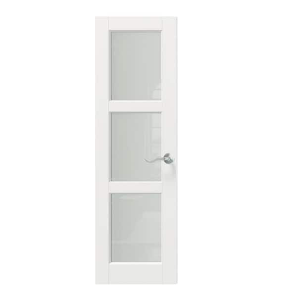 24 in. x 80 in. MDF Wood, Primed, White, 3-Lite, Frosted Glass Interior Door Slab With Silver Curved Doorknob